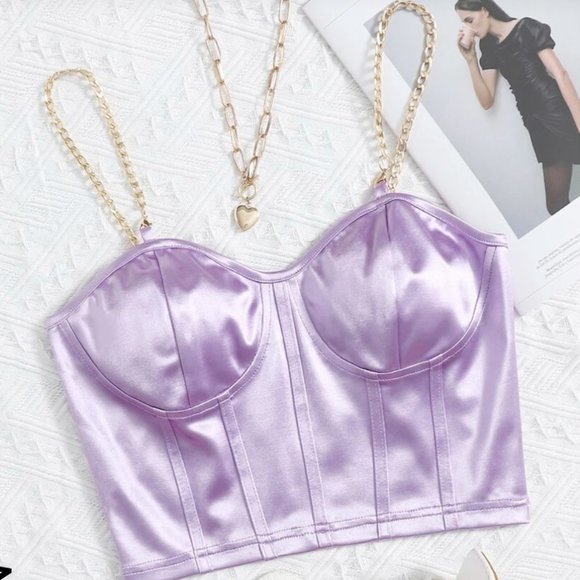 Chain Detail Silky Bustier Cami Crop Top (SHEIN) - Picture 1 of 4